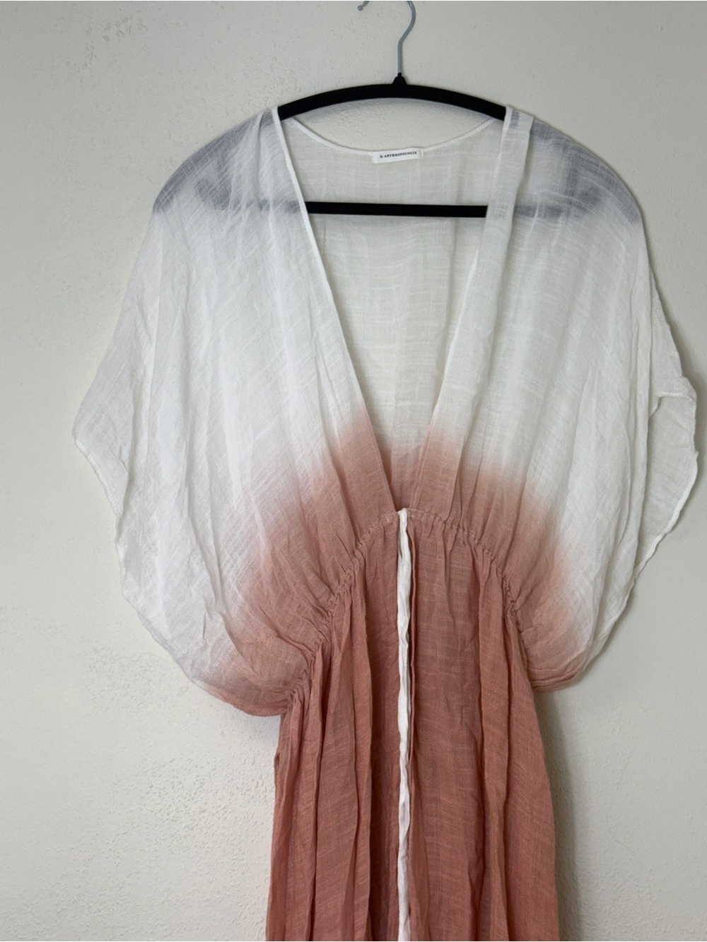 Anthropologie White & Dusty Rose Ombre Swim Coverup Kimono